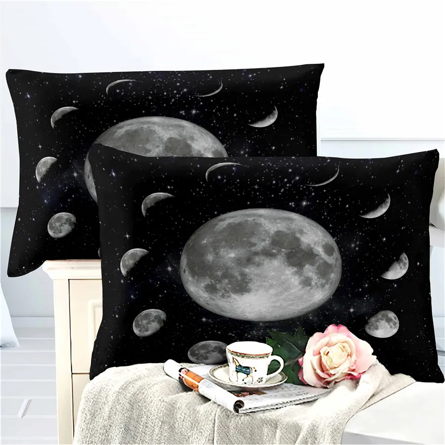 

HELENGILI 3D Bedding Set Moon Print Duvet Cover Set Lifelike Bedclothes with Pillowcase Bed Set Home Textiles