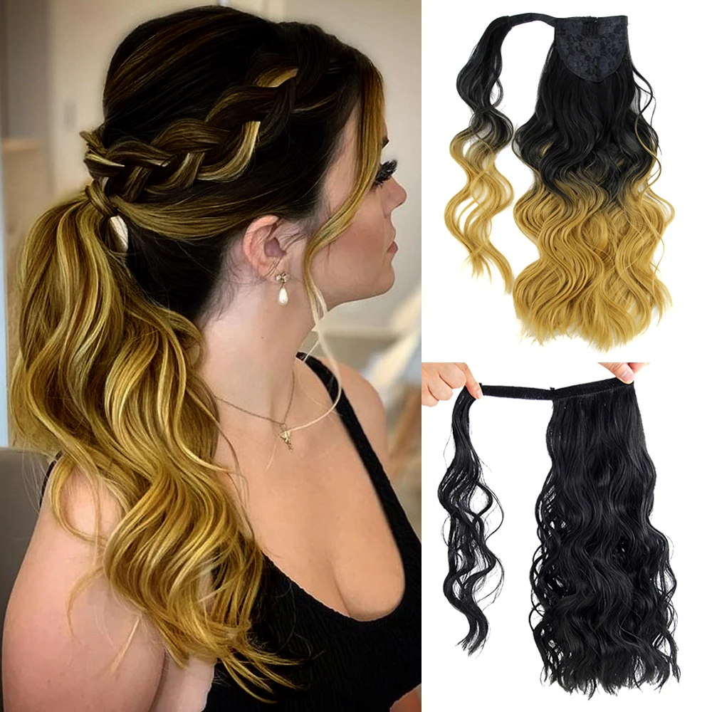 Синтетический конский хвост волнистый удлиненный зажим для конских хвостов