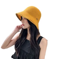 2021 new korean pure color linen bucket hats spring summer brand wide brim net cap for women beach sun block hat