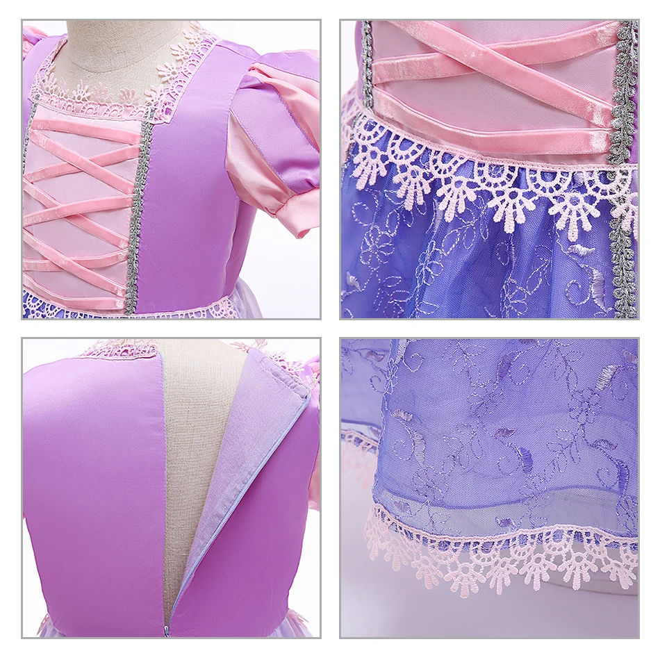 

MUABABY Girls Magic Hair Dress Lace Sequins Patchwork Princess Frocks Children Tulle Embroidery Gown Halloween Fancy Costumes