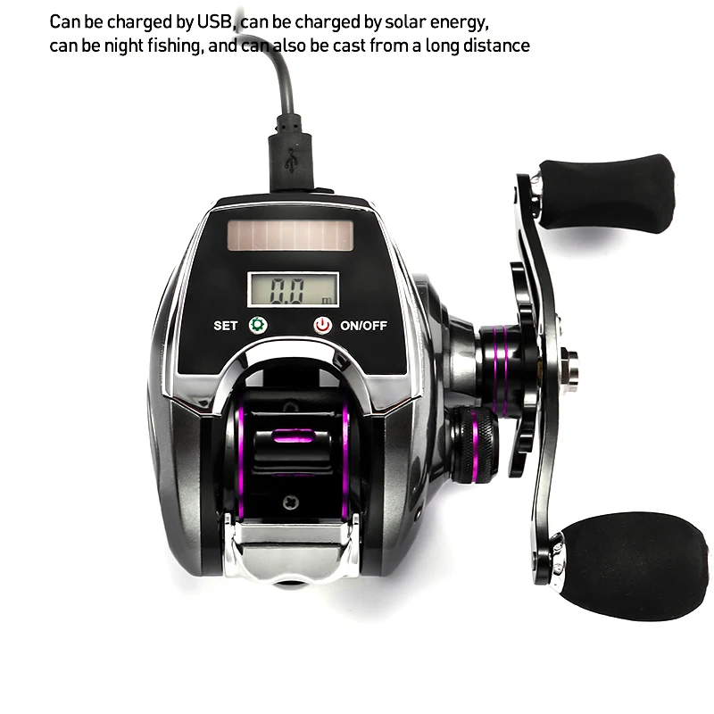 New Electronic Fishing Reel Line Counter Digital Display Baitcasting Reel 8.0:1High Speed Ratio Profile USB+Solar Charging Pesca