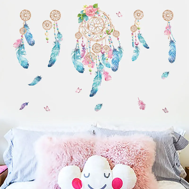 

Large Colorful Feather Wall Stickers Catch Monternet Dream Catcher Art Design Decal Home Decoration Living Room Kid Room
