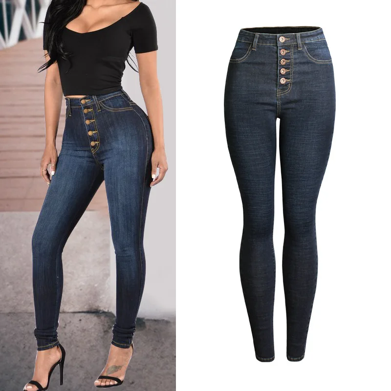 

Thick Skinny Women's Jeans High Waist Slimming Pencil Pants Multi-row Buttons Waist Hugging Jeans New Style Autumn Winter Cotton