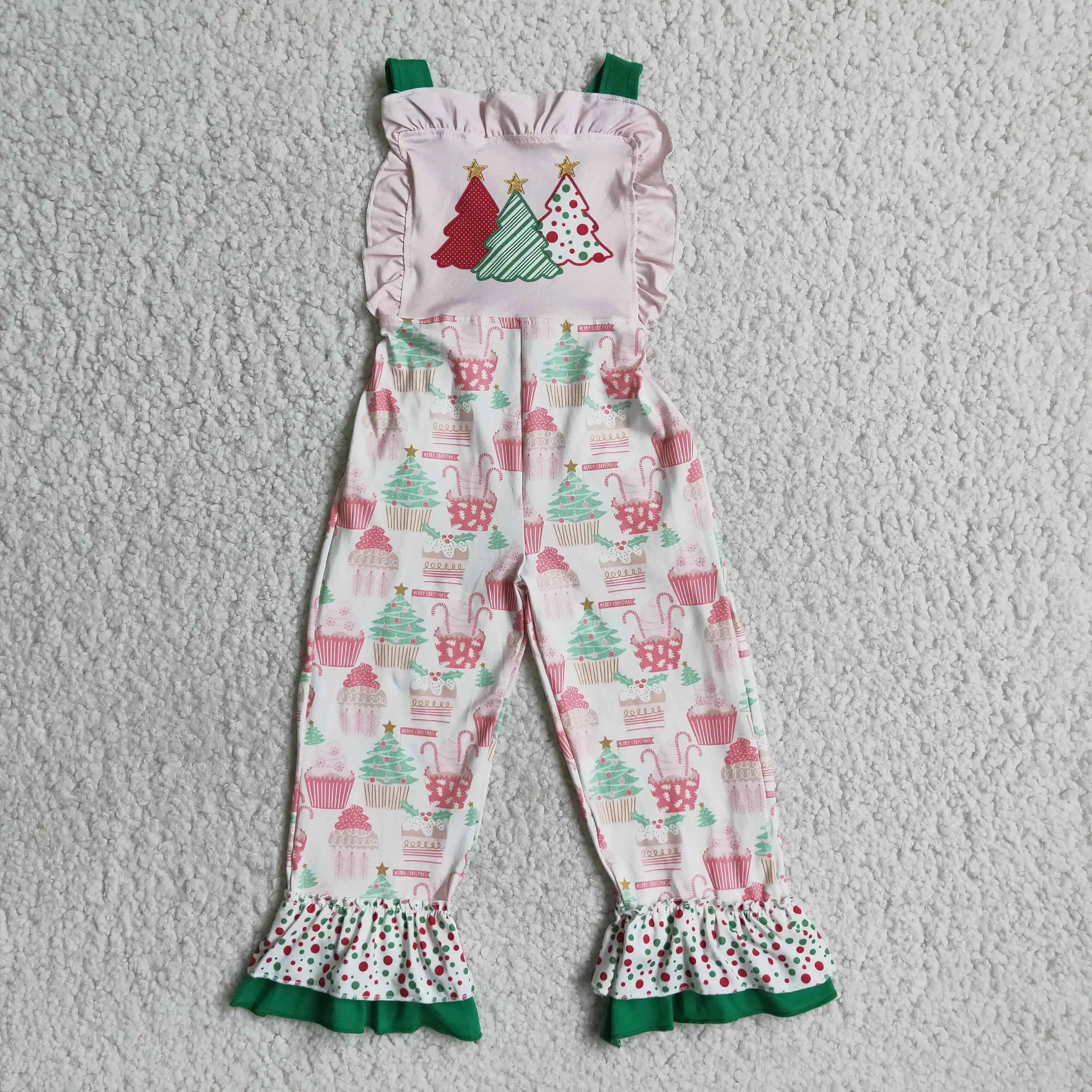 

Little Girls Christmas Tree Outfits Kids Pink Overalls Pants Children Clothing Boutique Wholesale Sets Hot Sale