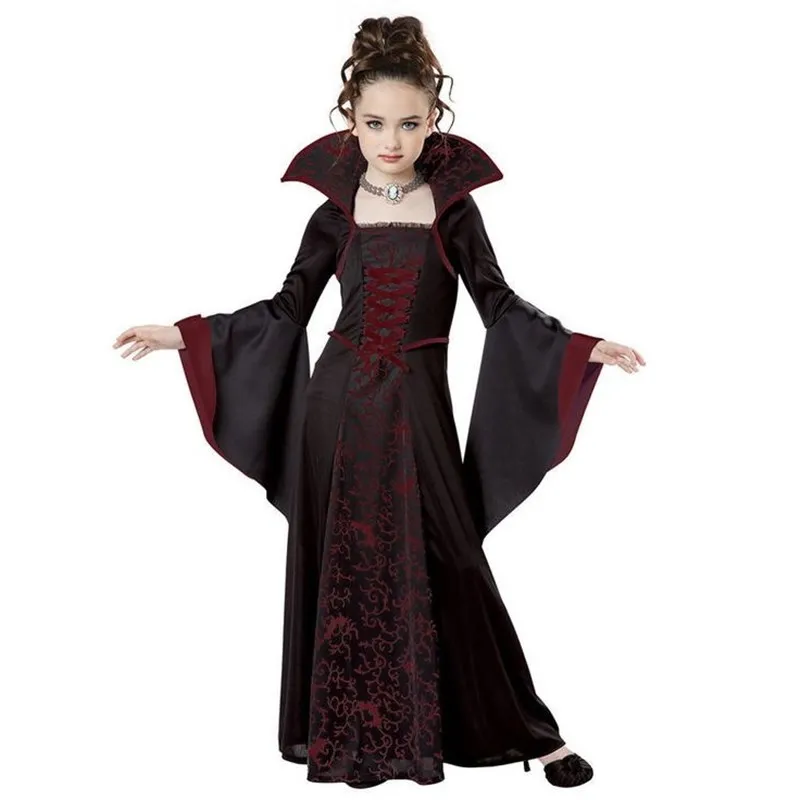 Party Long Sleeve Halloween Costumes for Kid Girl Medieval Cosplay Vintage Court Princess Witch Middle Ages Carnival Dress | Детская