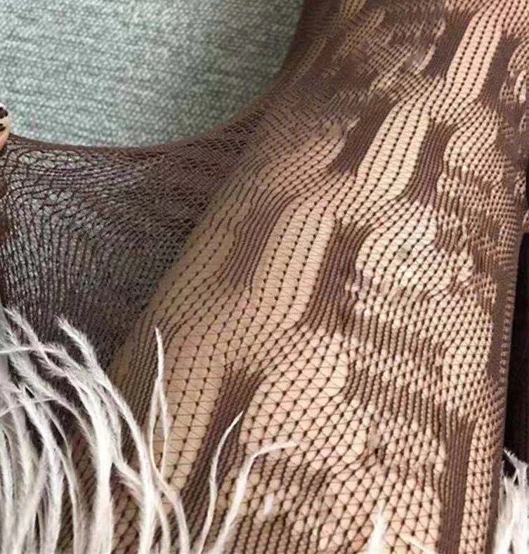 Net Coffee F Женские черные колготки с буквенным принтом, модные классические шелковые колготки с буквенным принтом, тонкие женские винтажные ажурные чулки в сеточку - Цвет: Net Coffee F