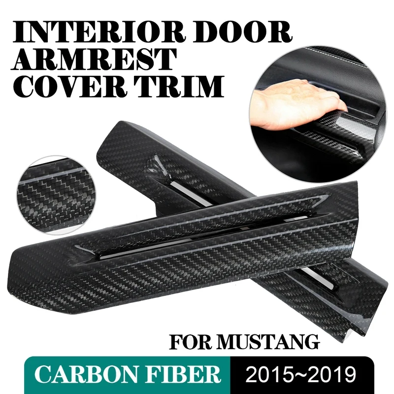 

for Ford Mustang 2015-2019 Real Carbon Fiber Interior Door Armrest Handle Decor Cover Trim