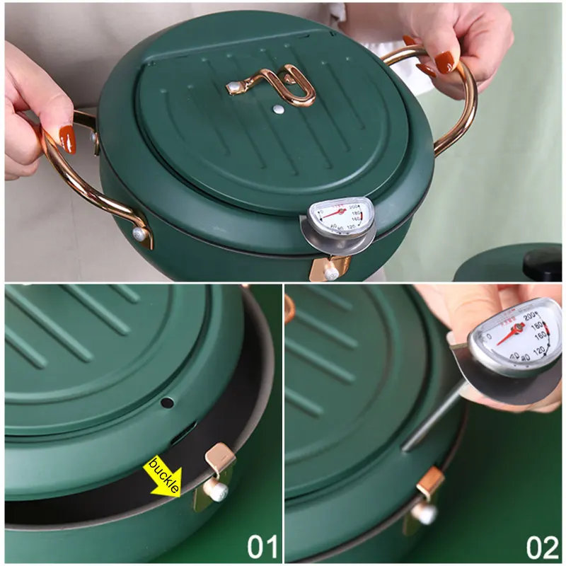 

Kitchen Deep Frying Pot Thermometre Tempura Fryer Pan Temperature Control Fried Chicken Pot Cooking Tools Tempura Deep Fryer