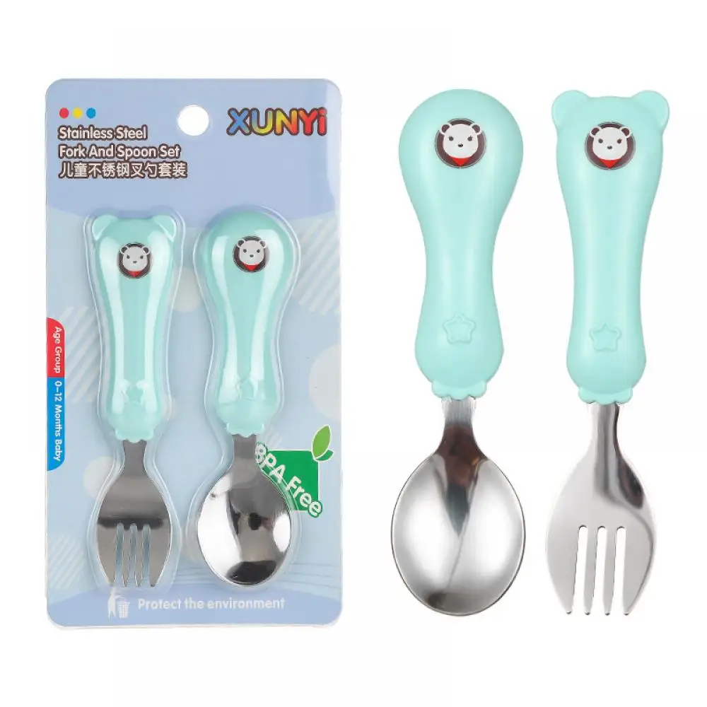 

2 шт./компл., ложка и вилка из нержавеющей стали с мультяшным белым медведем