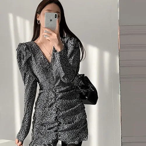 Корейский стиль Шикарный красивый рутая девочка модный Винтаж Леопардовый принт