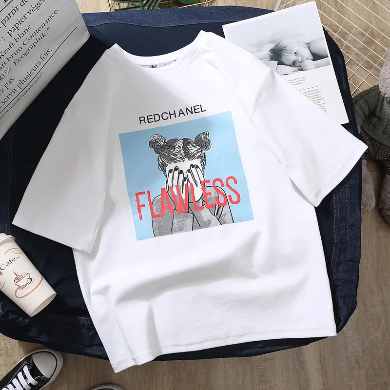 Футболка унисекс с коротким рукавом свободная рубашка принтом для девушек в