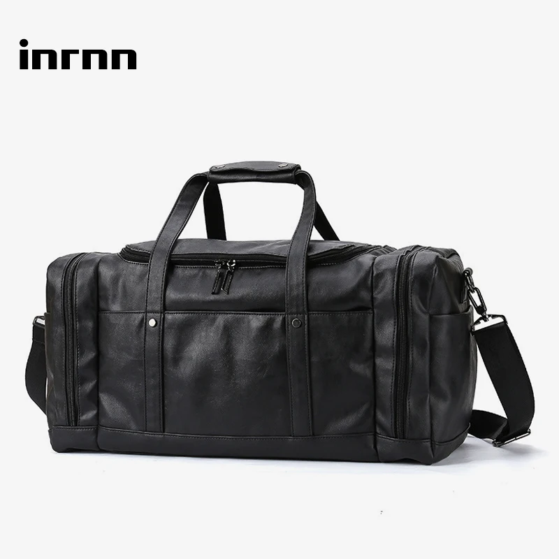 Inrnn мужская кожаная дорожная сумка вместительная водонепроницаемая на плечо для