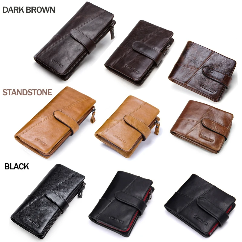 contacts genuine crazy horse cowhide leather men wallets fashion purse with card holder vintage long wallet clutch wrist bag free global shipping