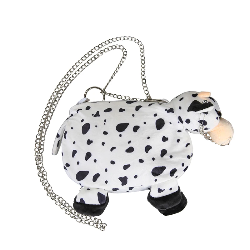 

creative cow shape women plush shoulder bags designer chains handbags cute soft lady crossbody bag chic cartoon small purse 2020
