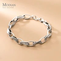 modian new design geometric ovel interlock bracelet for unisex fashion 925 sterling silver vintage pattern bangle fine jewelry
