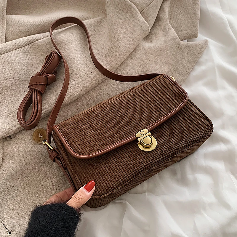 

Corduroy Brand Luxury Designer Baguette Crossbody Bag for Women 2022 Underarm Shoulder Party Trendy Purse and Handbags