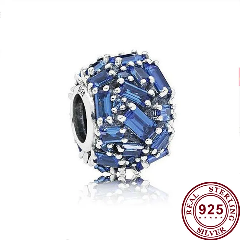 

100% 925 Sterling Silver Bead Elegant Blue Ice Crystal Beads Fit Pandora Women Bracelet & Necklace Diy Jewelry