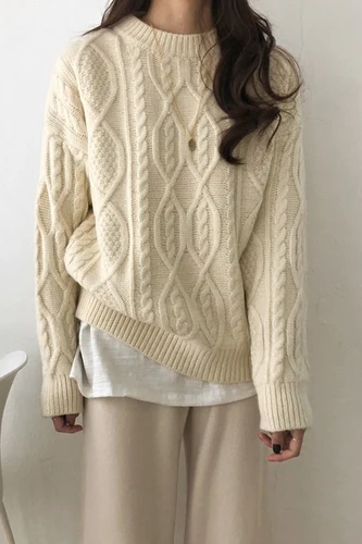 Однотонная простая бежевая повседневная одежда с круглым вырезом и длинным