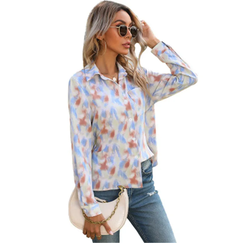 

2021 Spring New Arrival Women Shirt Backless Bandage Female Blouse Casual Floral Printing Lady Top