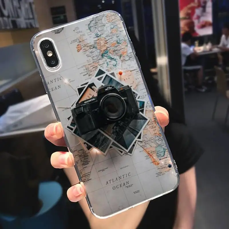 

World Map Travel Phone Case Transparent for iPhone 6 7 8 11 12 s mini pro X XS XR MAX Plus