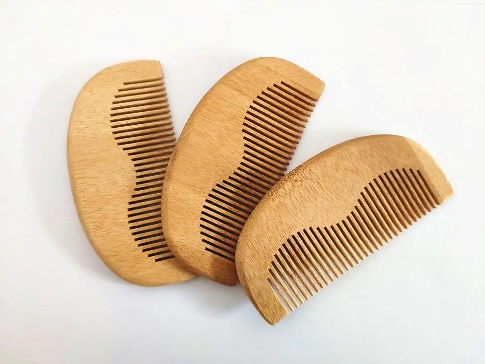 1PCS Natural Bamboo Wood Fine-Tooth Moon Comb Women Hair Care Professional Men's Beard Tools | Красота и здоровье