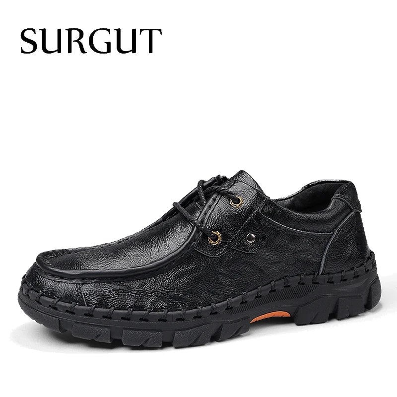 03 Black Мужская официальная обувь из спилка SURGUT, деловые повседневные мокасины синего цвета на плоской подошве для осени и весны - Цвет: 03 Black