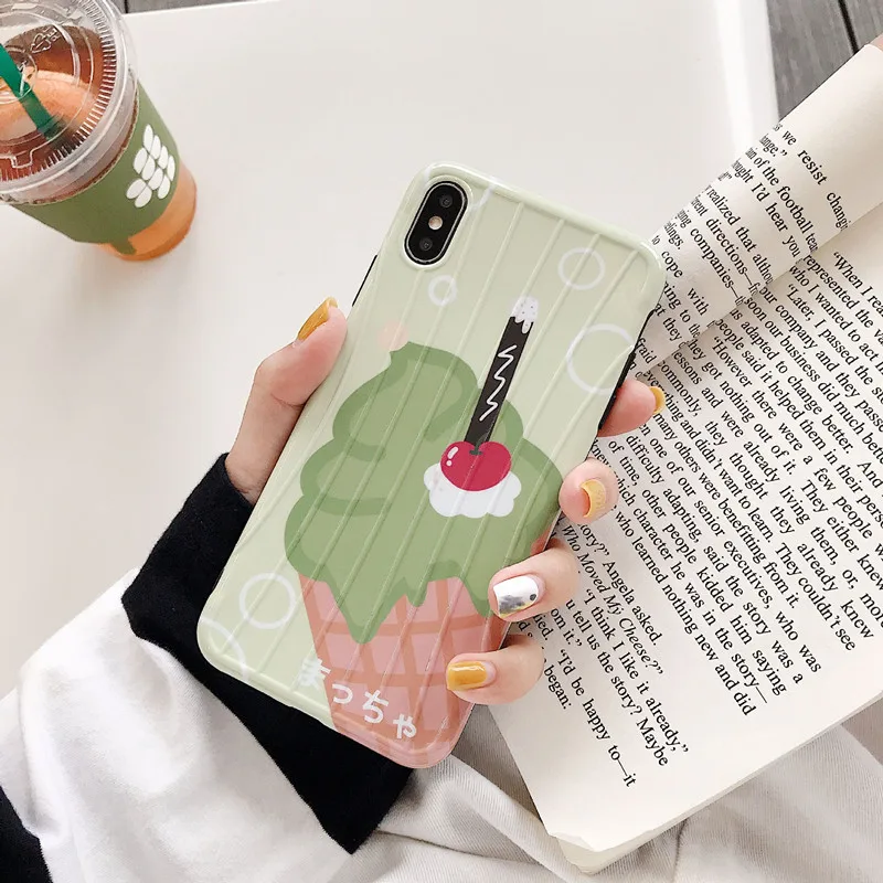 Japanese Summer candy pink ice cream kawaii girls Phone case For coque iPhone 7 6 6s 8 Plus X XR XS Max silicone soft cover |