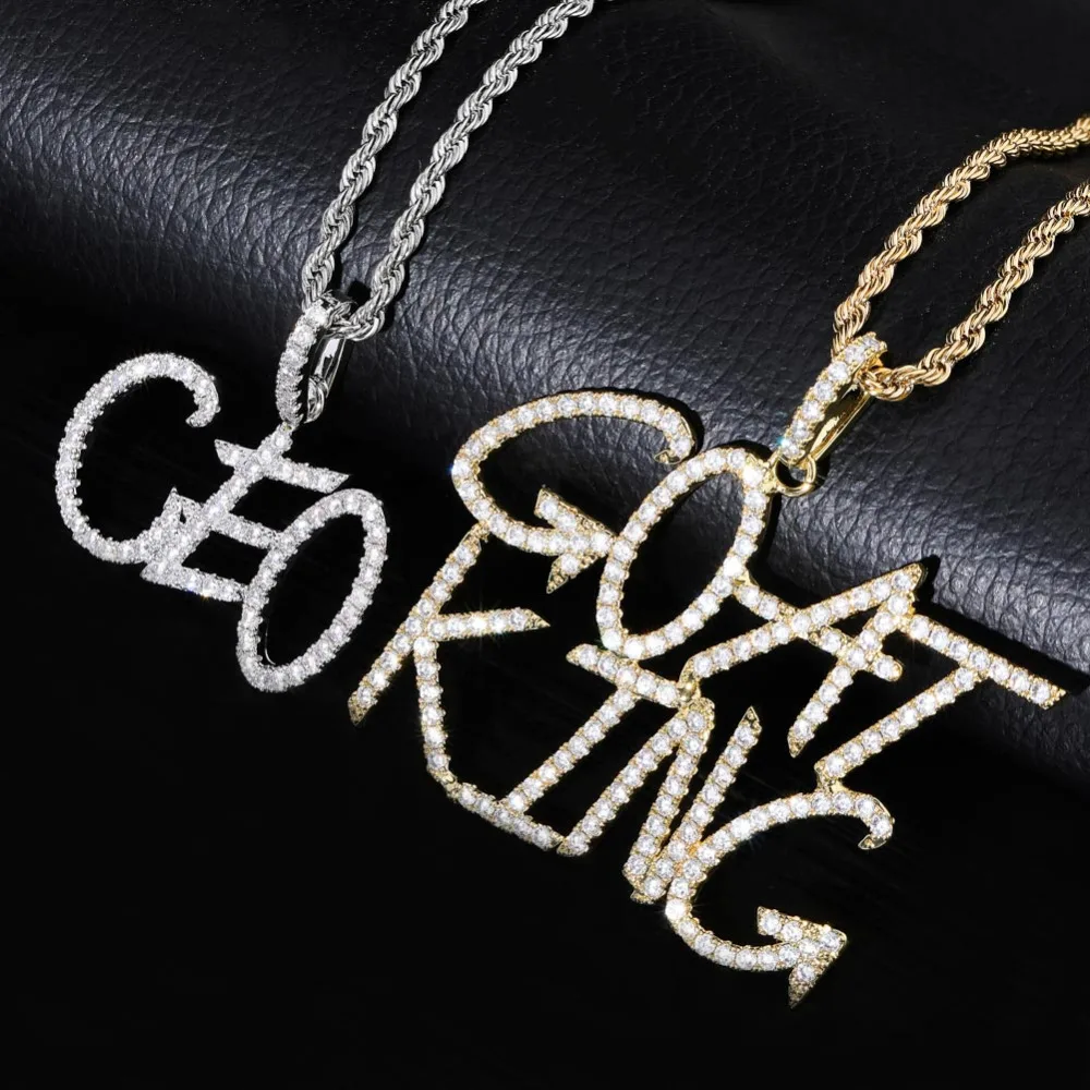 

1 New Custom Name Iced Out Tennis Letters Chain Pendants Necklaces Men's Charms Zircon Hip Hop Jewelry with Tennis Chain Gift