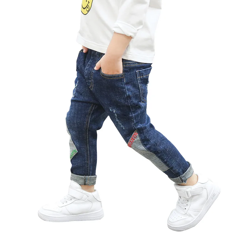 Kids Jeans for Boys Fashion Splice Denim Trousers Children Broken Hole Jeans Autumn Winter Casual Costume Wear Long Pants