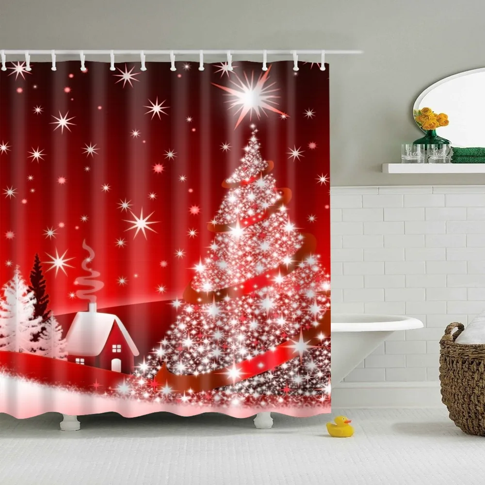 

Merry Christmas Santa Claus Christmas Elk Tree Gift Snowman Shower Curtains Frabic Waterproof Polyester Bath Curtain With Hooks