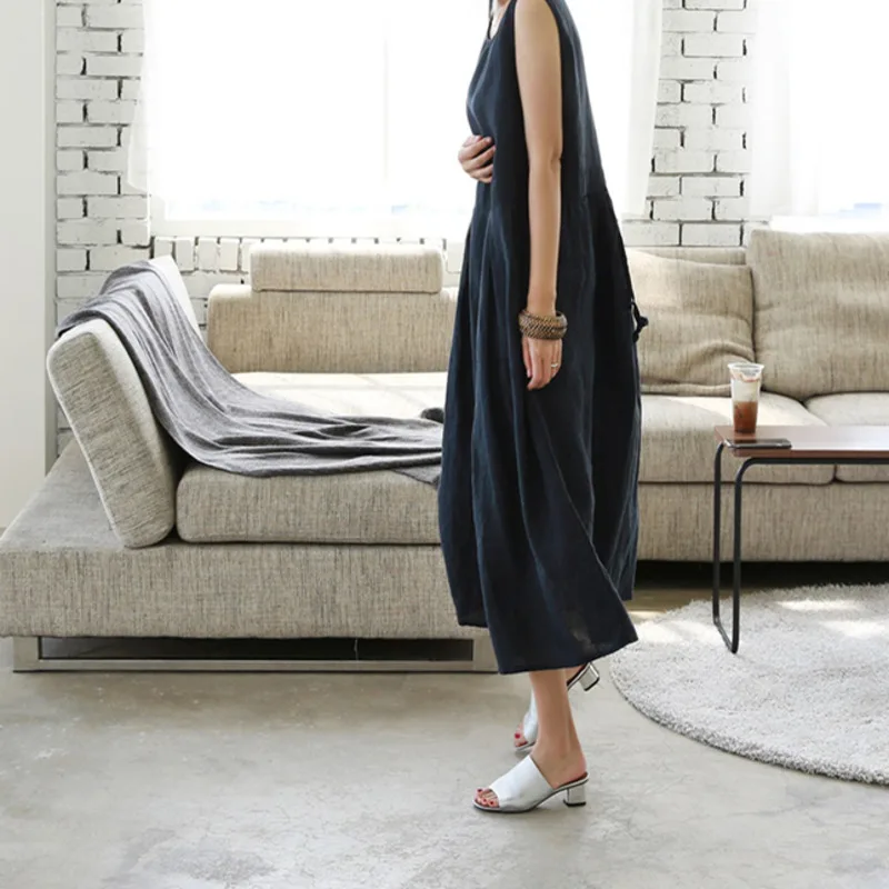 Женское винтажное хлопко-льняное платье LANMREM повседневное универсальное без