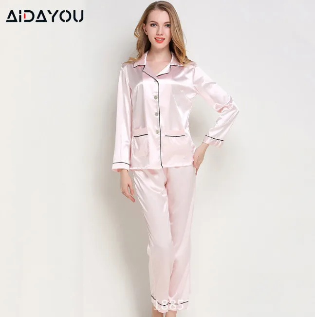 Атласная Шелковая пижама комплект короткий рукав на пуговицах Pj корейский