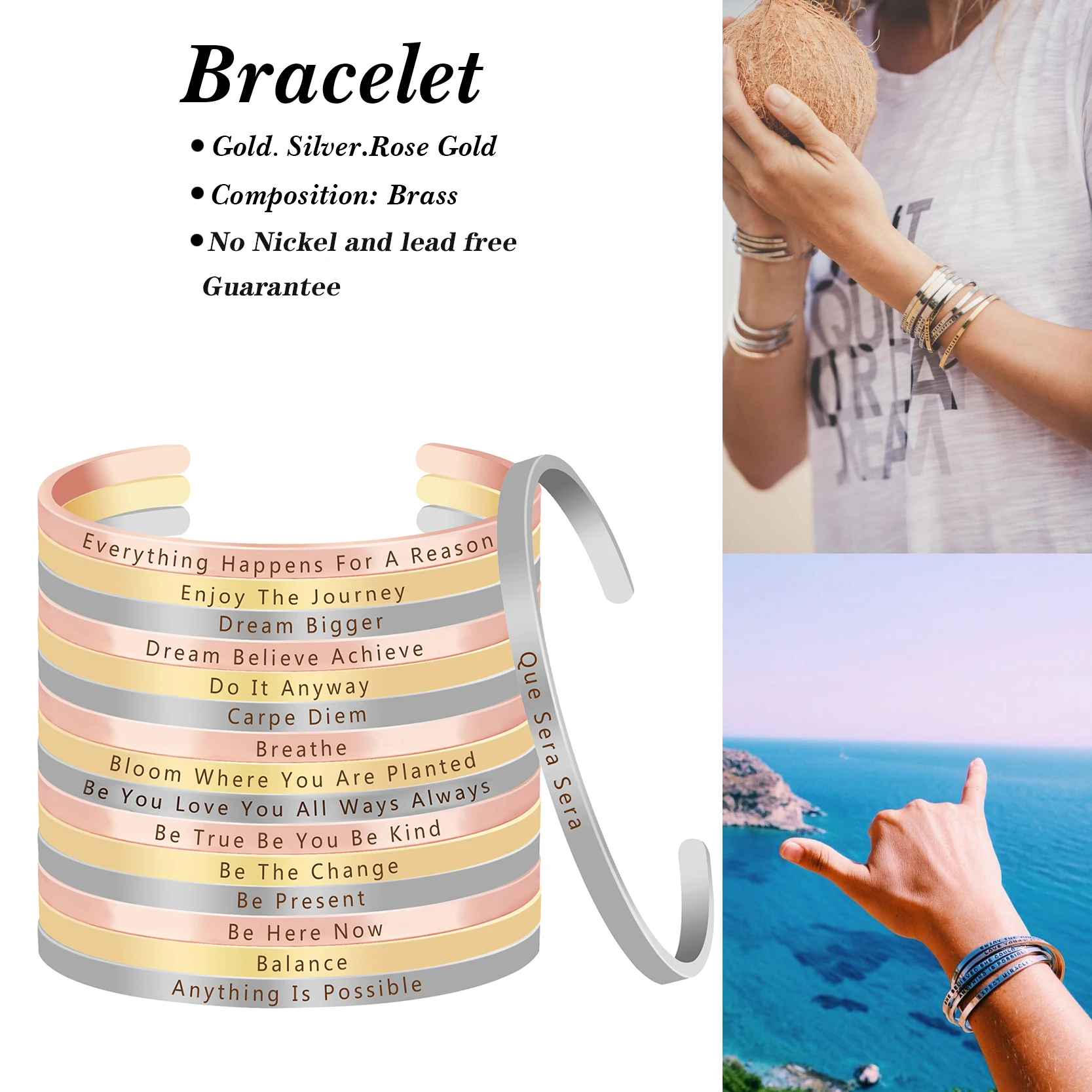 Новые модные браслеты вдохновляющие с ручным тиснением браслеты-манжеты