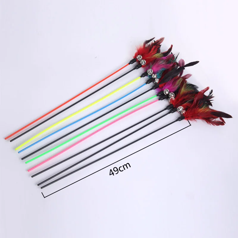 

Hot Sale Cat Toys Random Color Make A Cat Stick Feather Black Coloured Pole Like Birds With Small Bell Natural 1PCS