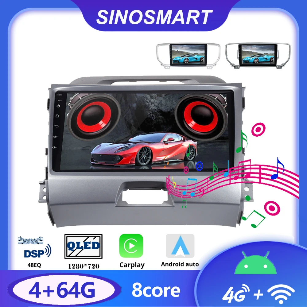 

Sinosmart автомобильный радиоприемник с навигацией GPS для Kia KX5 Sportage 2010 2011 2012-2015,2016-2018,2019 2.5d QLED экран 8 ядер, DSP