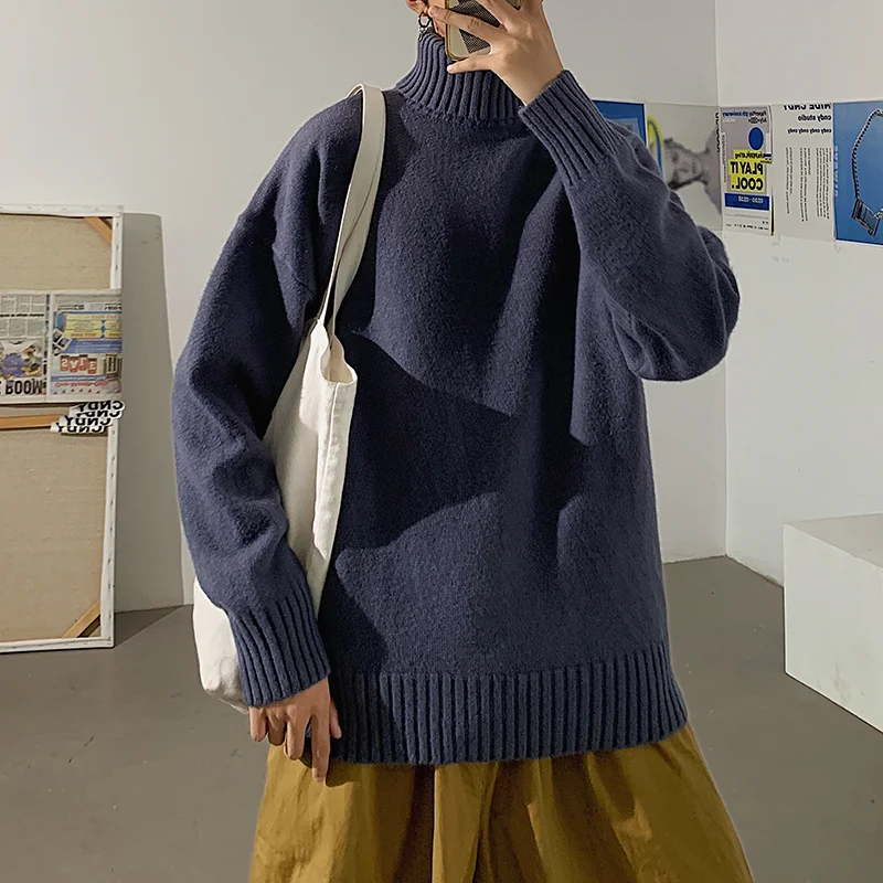 

Privathinker Winter Warm Men's Turtleneck Sweaters Solid Color Korean Man Casual Knitter Pullovers 2021 Harajuku Male Sweaters