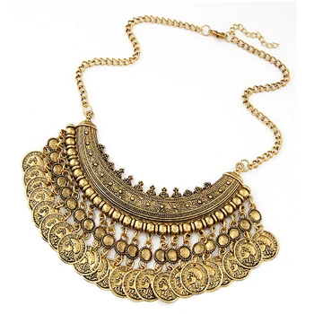 

Fashion Bohemian Fine Jewelry Maxi Vintage Choker Collar Statement Necklace Women Coin Tassel Necklaces & Pendants XY-N515
