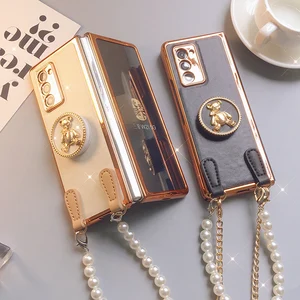 free shipping luxury crossbody case for fold2 samsung case bear stand screen protector cover for samsung fold 2 5g w21 w2020 free global shipping
