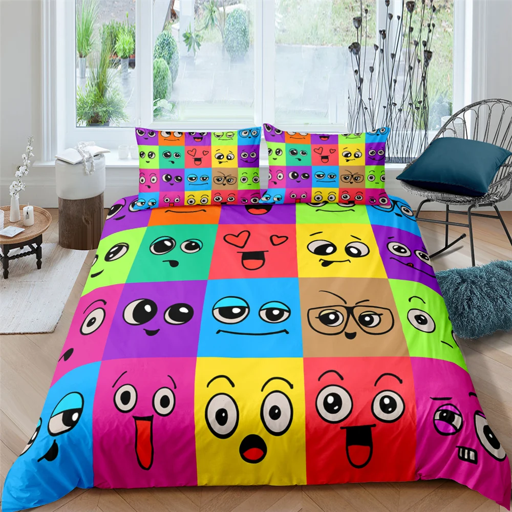 

2021 Cartoon Face Expression 3D Bedding Set Queen Duvet Cover with Pillowcase Bed Cover Qulit Cover 2/3pcs Christmas