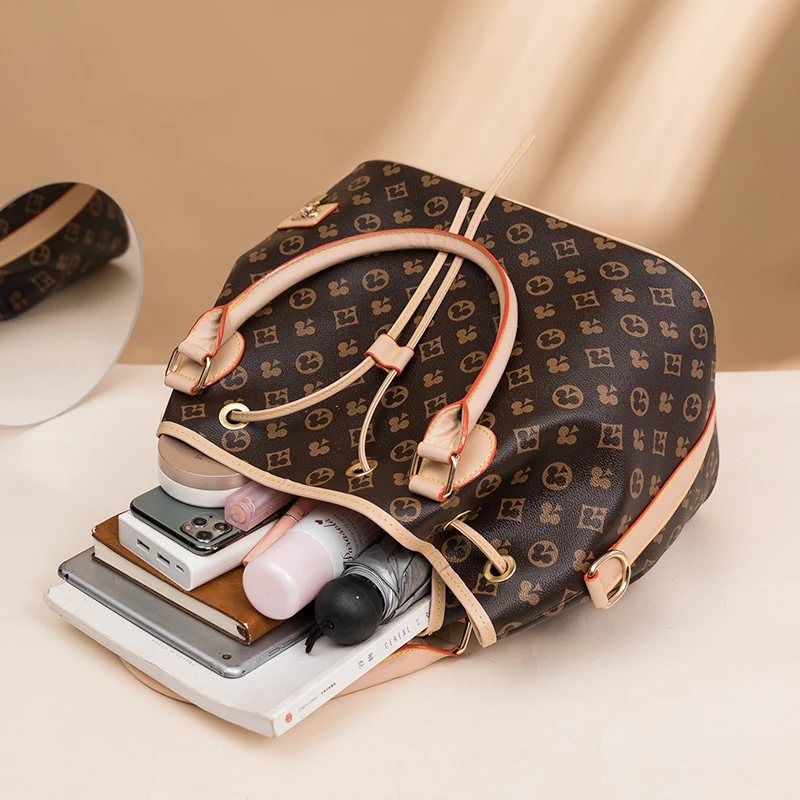 

Bucket Bag 2021 New Trendy Diagonal Women's Bag Retro Printing One-shoulder Large-capacity Portable Drawstring Bag