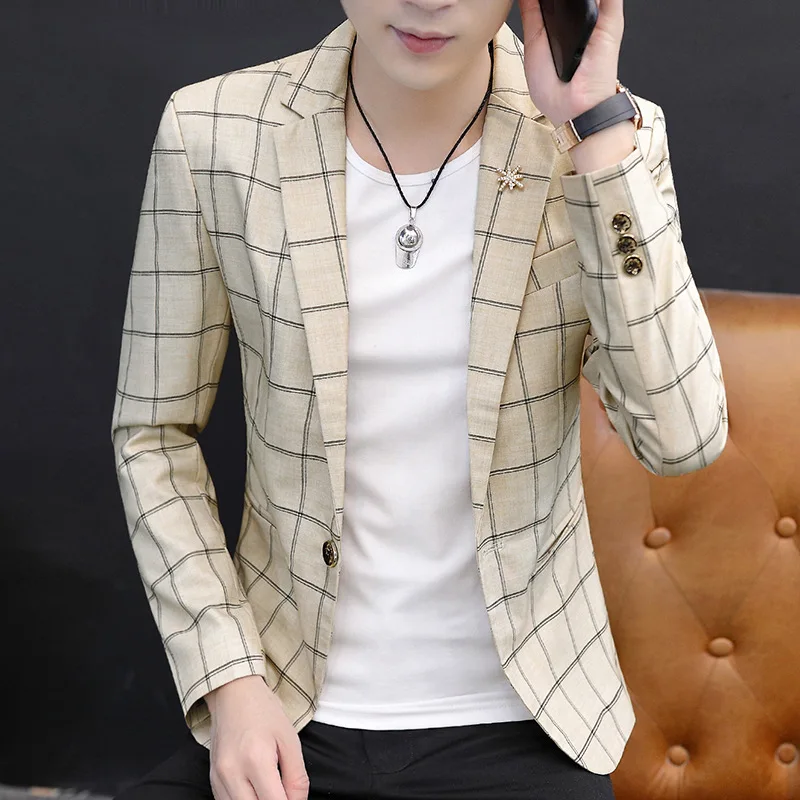 2020 осенний мужской повседневный клетчатый костюм Молодежный модный красивый