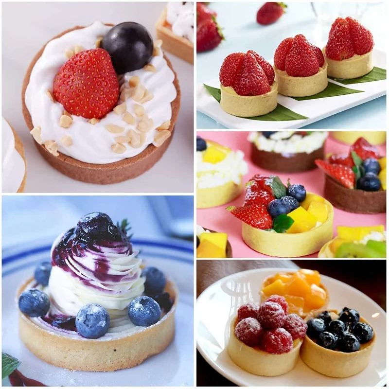 

10Pcs Stainless Steel Round Perforated Tart Ring Bundle with 4 Shapes Tart Rings Mousse Ring Mold for Kitchen Baking