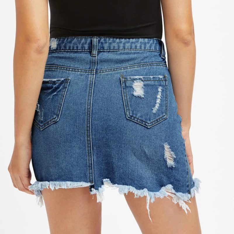 

Style New Women Sexy Summer Cool Girls High 2019 Casual Skirts Color A line New Skirt Blue Hole Denim Fashion Waist Mini