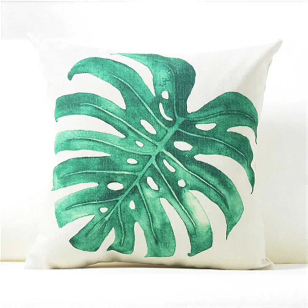 Тропическое зеленое растение поясничный лист Полиэстеровая подушка чехол для