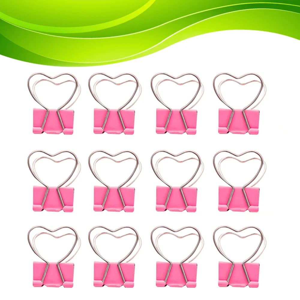 

12pcs Metal Mini Binder Clips with Heart Shaped Handle Decorative Paper Clips Notes Letter Paper Clip for Office Home School (Pi