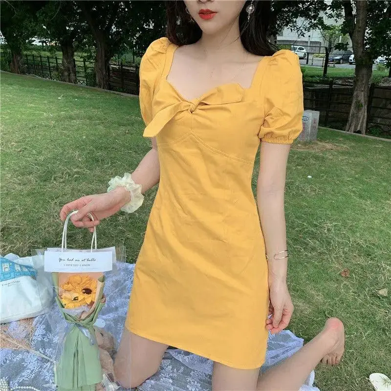 

Dress Summer New French Retro Style Waist Light Ripe Wind Yellow Blue Black Skirt Dresses Women Sexy Dress Summer Dress Women