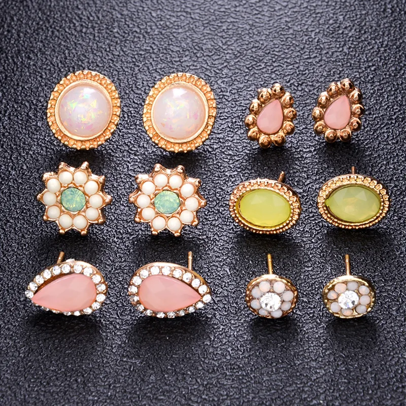 Sindlan 6 пар роскошный корейский Кристалл жемчужные серьги-гвоздики набор