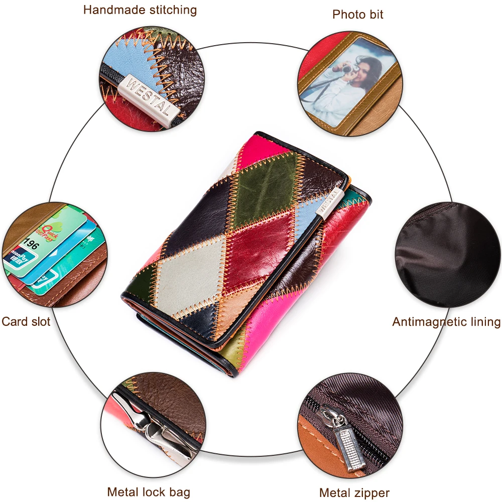 Женский кошелек WESTAL из натуральной кожи роскошный брендовый бумажник с узором