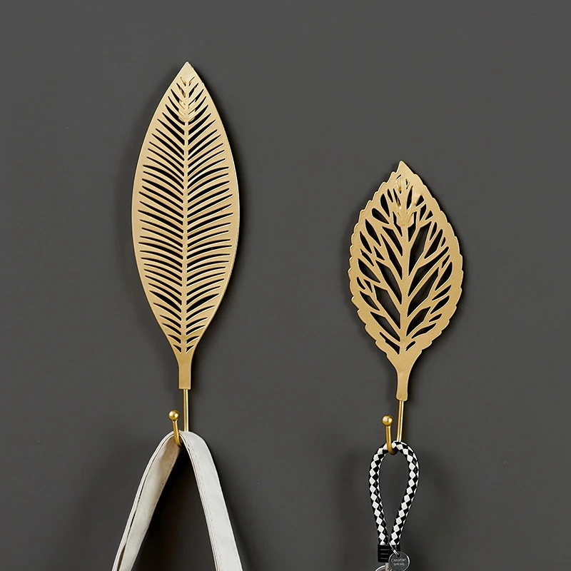 Gold Leaf Shape Hook Creative Wrought Iron Wall Hanger Punch-Free Hanging Storage Rack For Towel Cloth Self Adhesive Organizer |