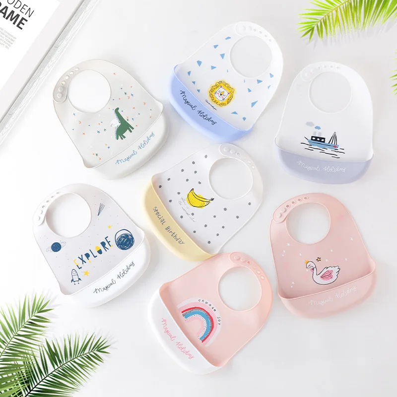 Baberos impermeables de silicona para beb&eacute;s, ropa de alimentaci&oacute;n para reci&eacute;n nacidos, ajustable, diferentes estilos-0